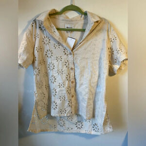 NEW American Eagle||Embroidered Oversized Boyfriend Resort Shirt, in ivory